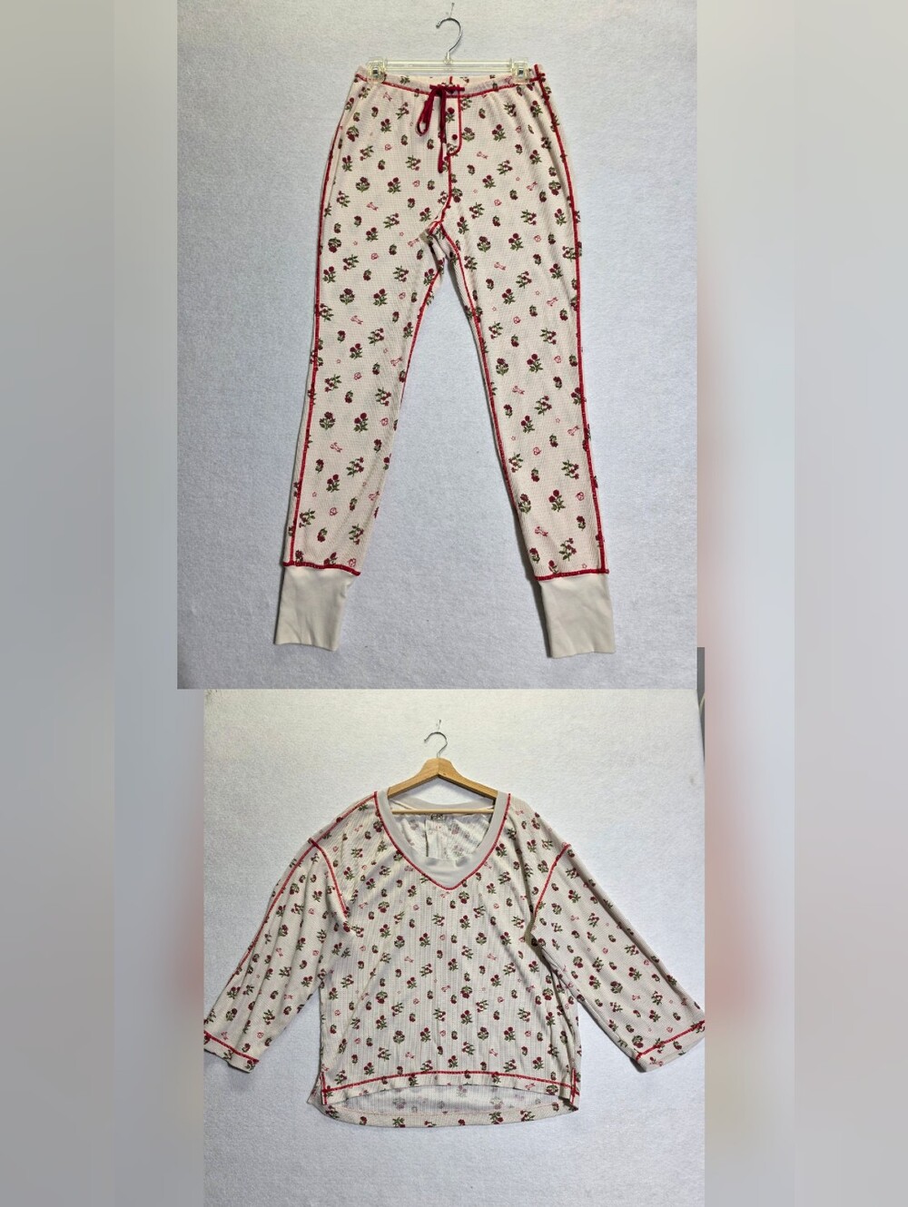 FREE PEOPLE INTIMATELY FLORAL THERMAL PAJAMA SET TOP & PANTS SZ M